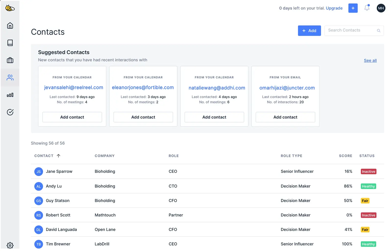 Note that these Suggested Contacts may not appear immediately after you integrate Office 365 as it may take up to a few 